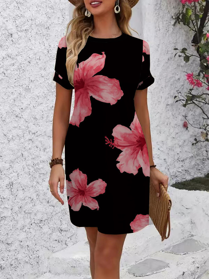 Damen casual short sleeve dress with modern houndstooth pattern and comfortable fit Mirla-Eva Jonsson