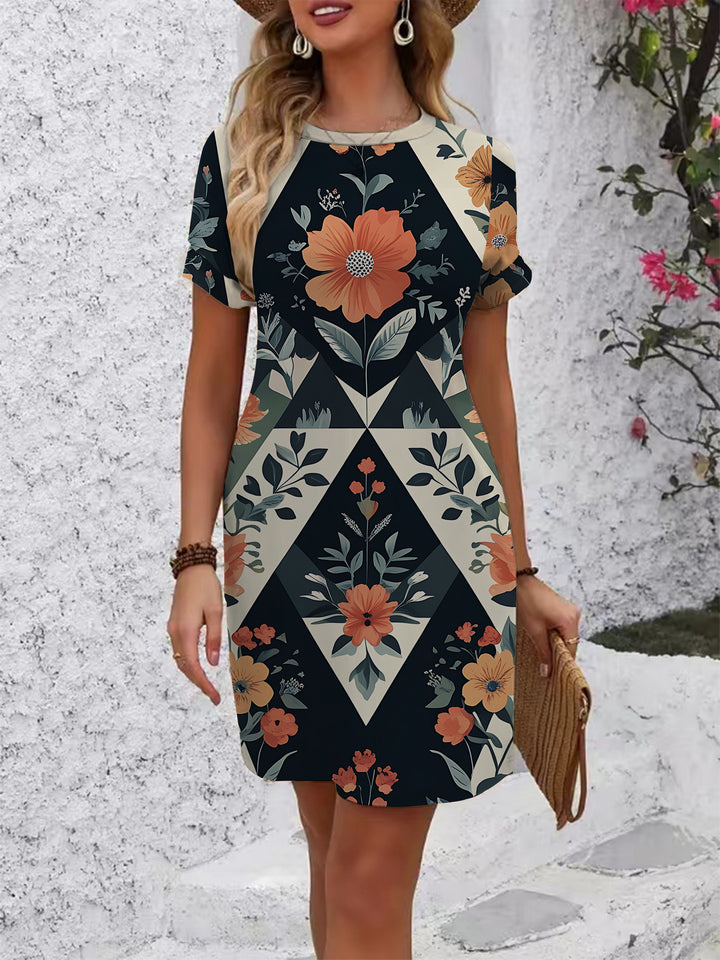 Damen casual short sleeve dress with modern houndstooth pattern and comfortable fit Mirla-Eva Jonsson