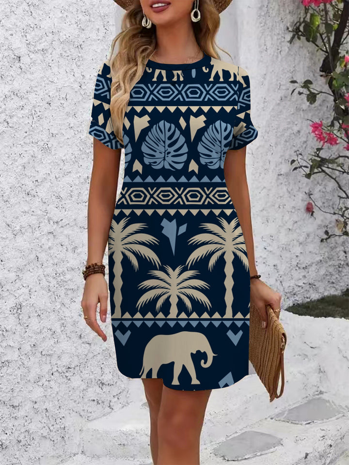 Damen casual short sleeve dress with modern houndstooth pattern and comfortable fit Mirla-Eva Jonsson