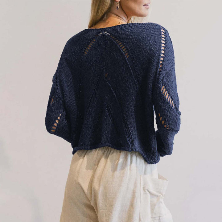 Damen casual stickad tröja med luftig maskstruktur Mirla-Eva Jonsson