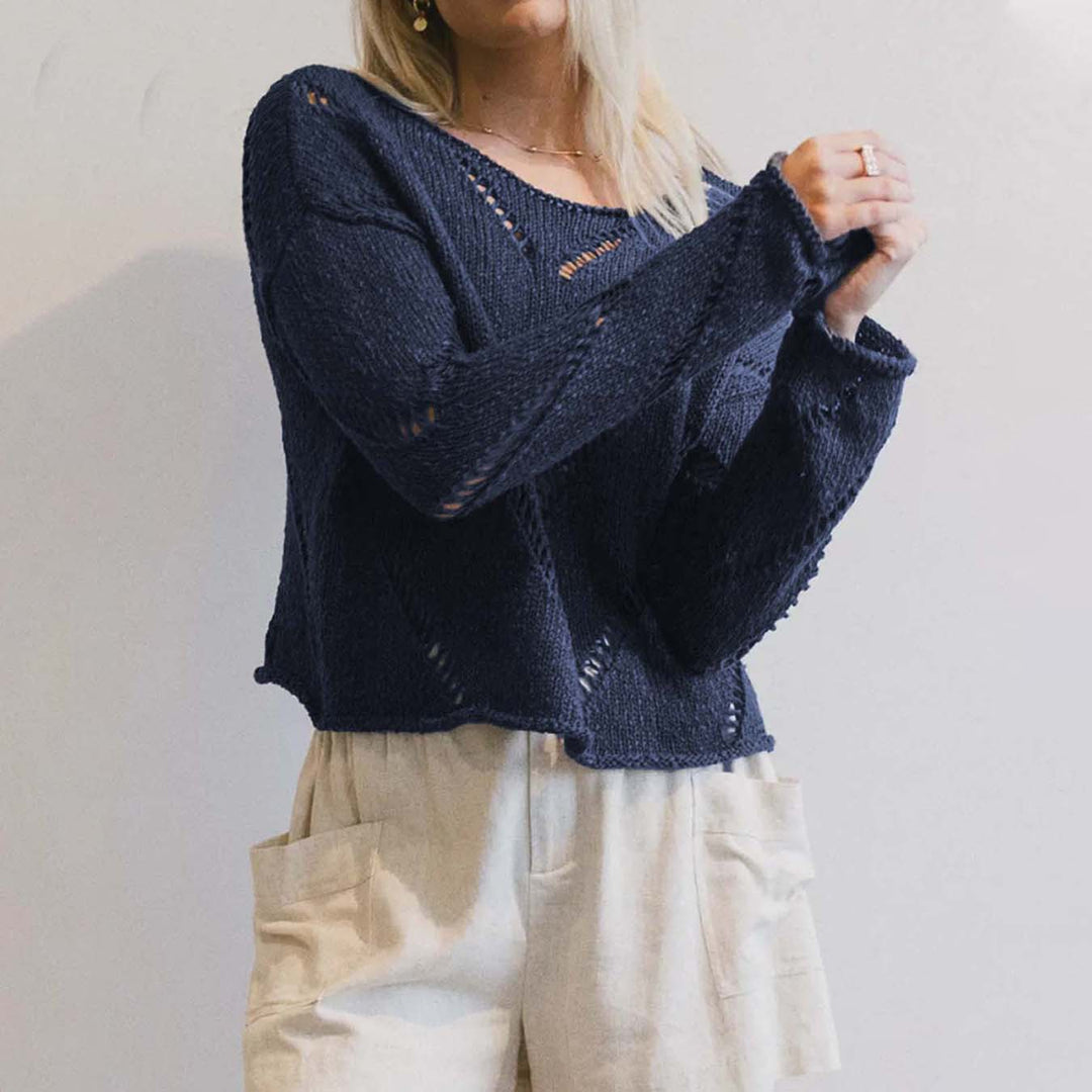 Damen casual stickad tröja med luftig maskstruktur Mirla-Eva Jonsson