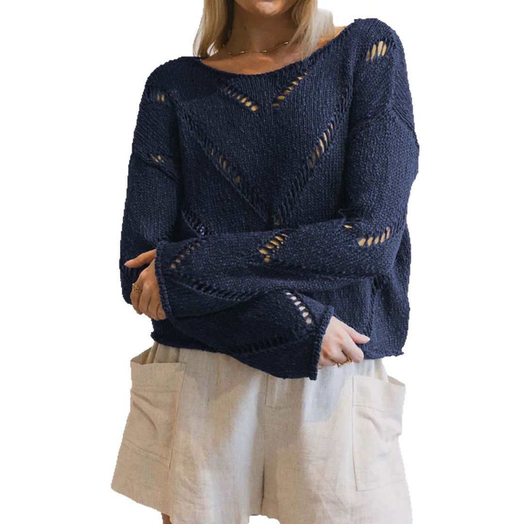 Damen casual stickad tröja med luftig maskstruktur Mirla-Eva Jonsson