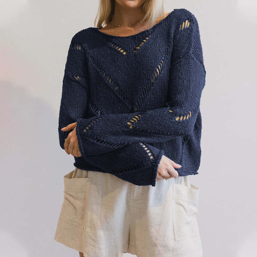 Damen casual stickad tröja med luftig maskstruktur Mirla-Eva Jonsson