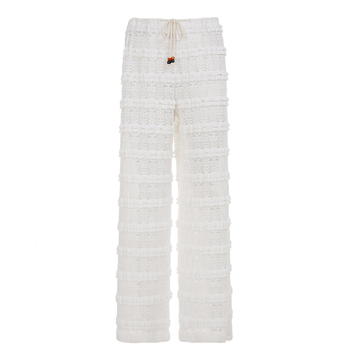 Damen casual strickbyxor med elegant volangdesign Mirla-Eva Jonsson