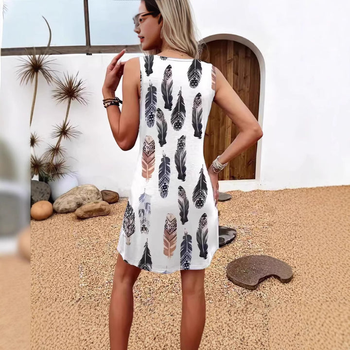 Damen casual summer dress with feather pattern and practical side pockets Mirla-Eva Jonsson