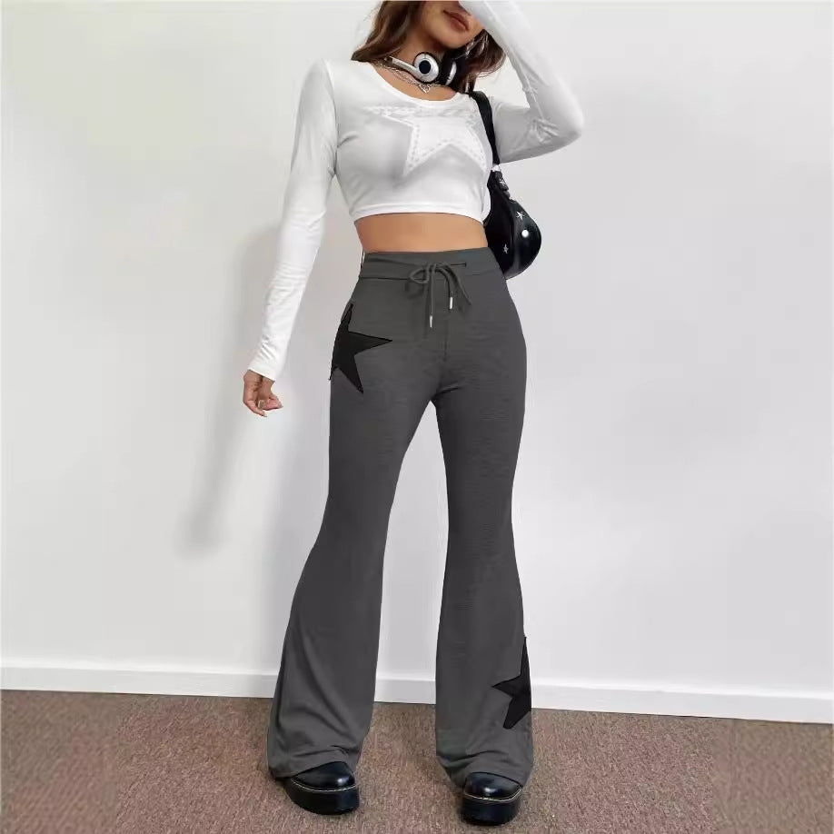 Damen casual sweatpants med bred ben och stjärnmotiv Mirla-Eva Jonsson
