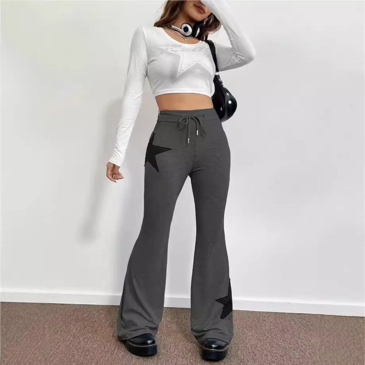 Damen casual sweatpants med bred ben och stjärnmotiv Mirla-Eva Jonsson