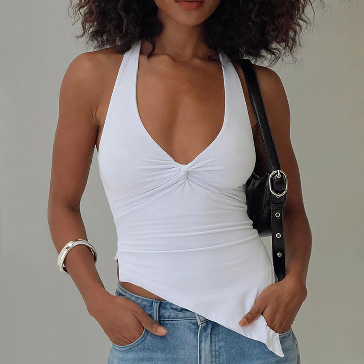 Damen casual tank top med asymmetrisk söm och raffinerad twist Mirla-Eva Jonsson