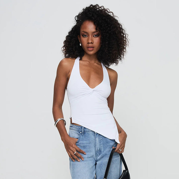 Damen casual tank top med asymmetrisk söm och raffinerad twist Mirla-Eva Jonsson