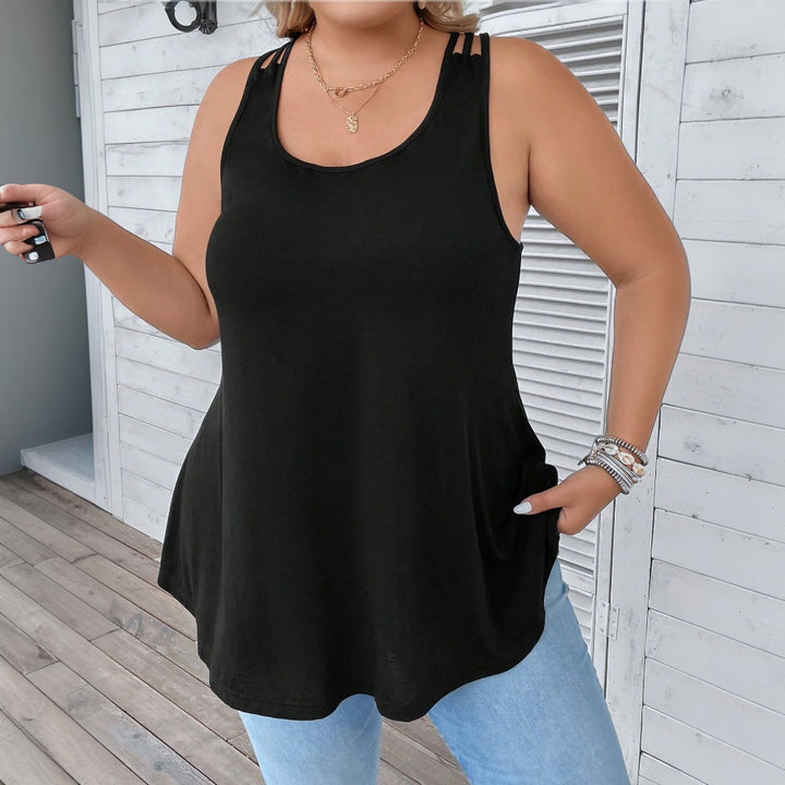 Damen casual tank top with decorative strap details and asymmetrical hem Mirla-Eva Jonsson