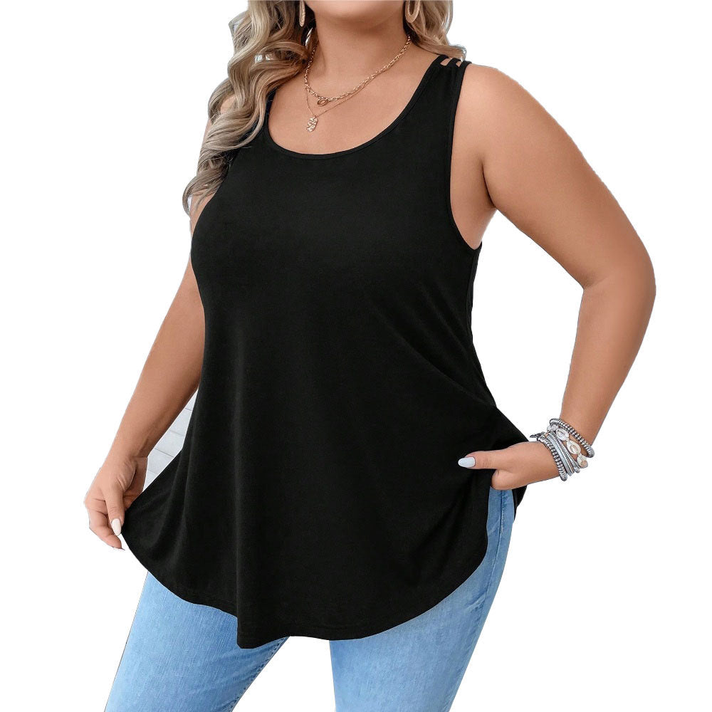 Damen casual tank top with decorative strap details and asymmetrical hem Mirla-Eva Jonsson