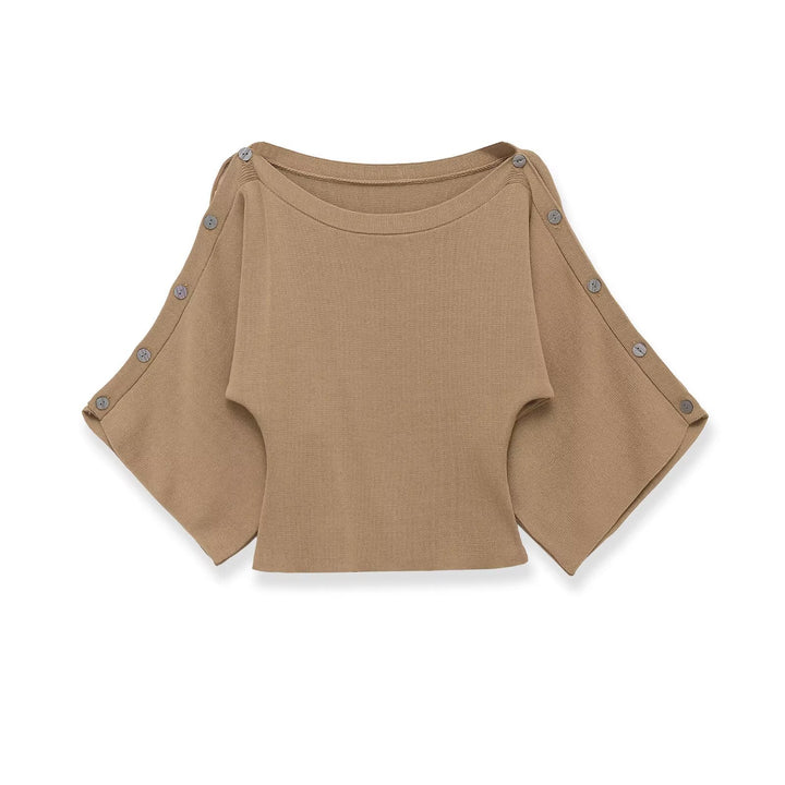 Damen casual top mit innovativem Schnitt und dekorativen Knöpfen Mirla-Eva Jonsson
