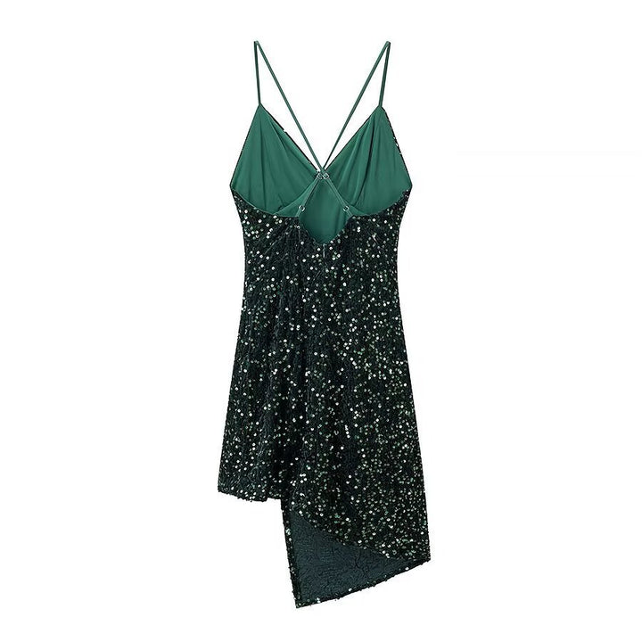Damen cocktail dress with shimmering sequin trim and asymmetric hem Mirla-Eva Jonsson
