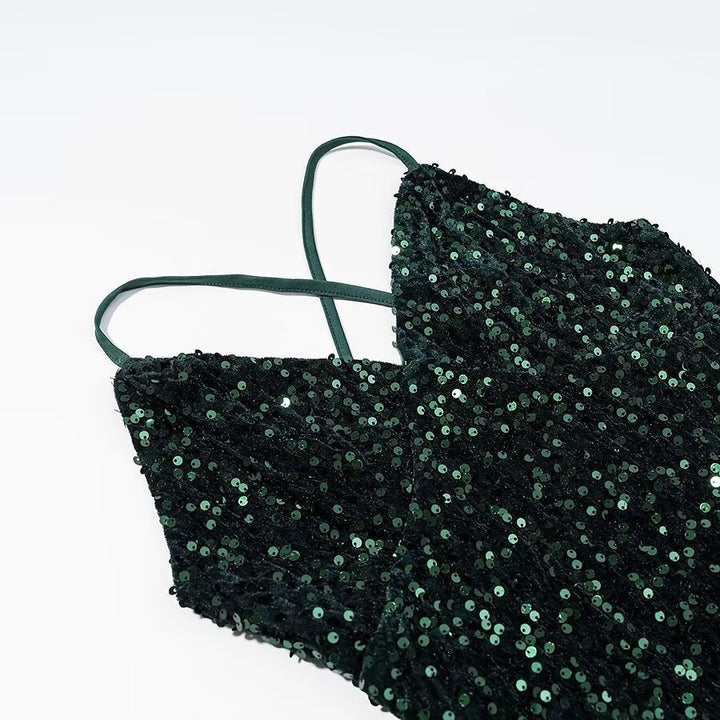 Damen cocktail dress with shimmering sequin trim and asymmetric hem Mirla-Eva Jonsson