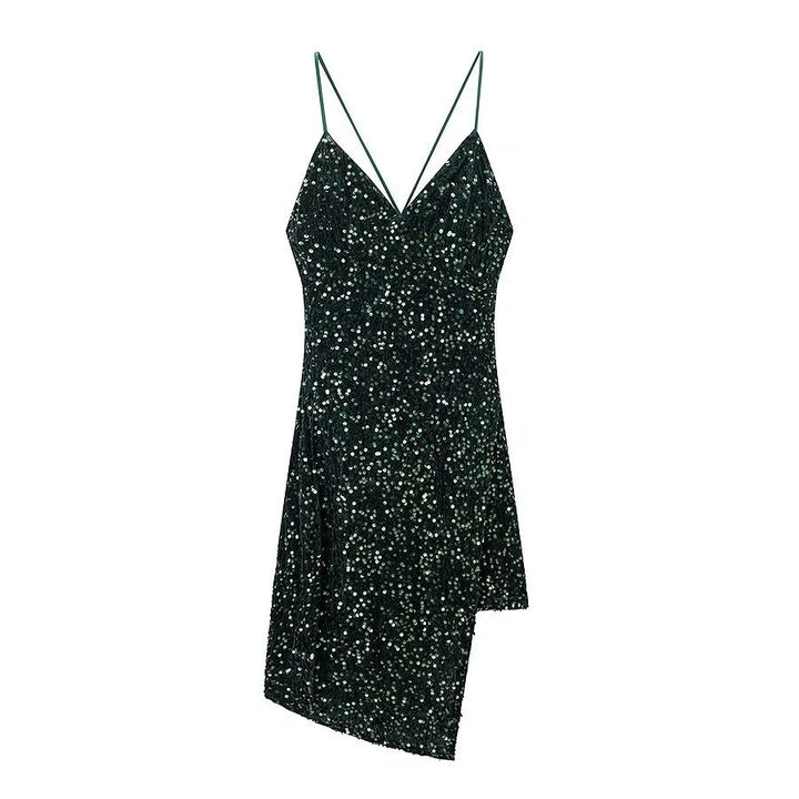 Damen cocktail dress with shimmering sequin trim and asymmetric hem Mirla-Eva Jonsson