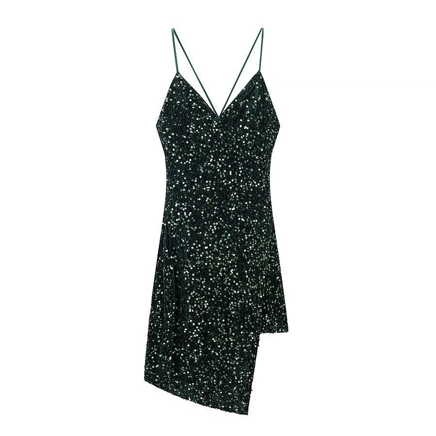 Damen cocktail dress with shimmering sequin trim and asymmetric hem Mirla-Eva Jonsson