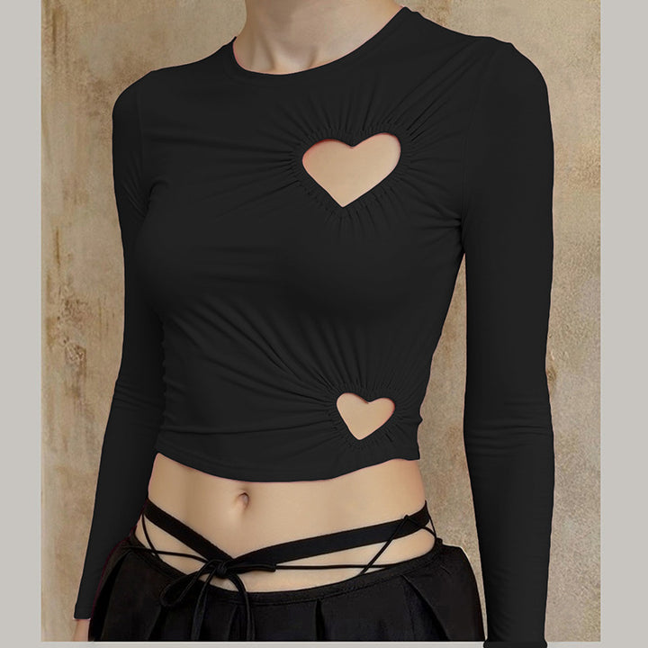 Damen crop top med hjärtformade utskärningar och modernt draperingselement Mirla-Eva Jonsson
