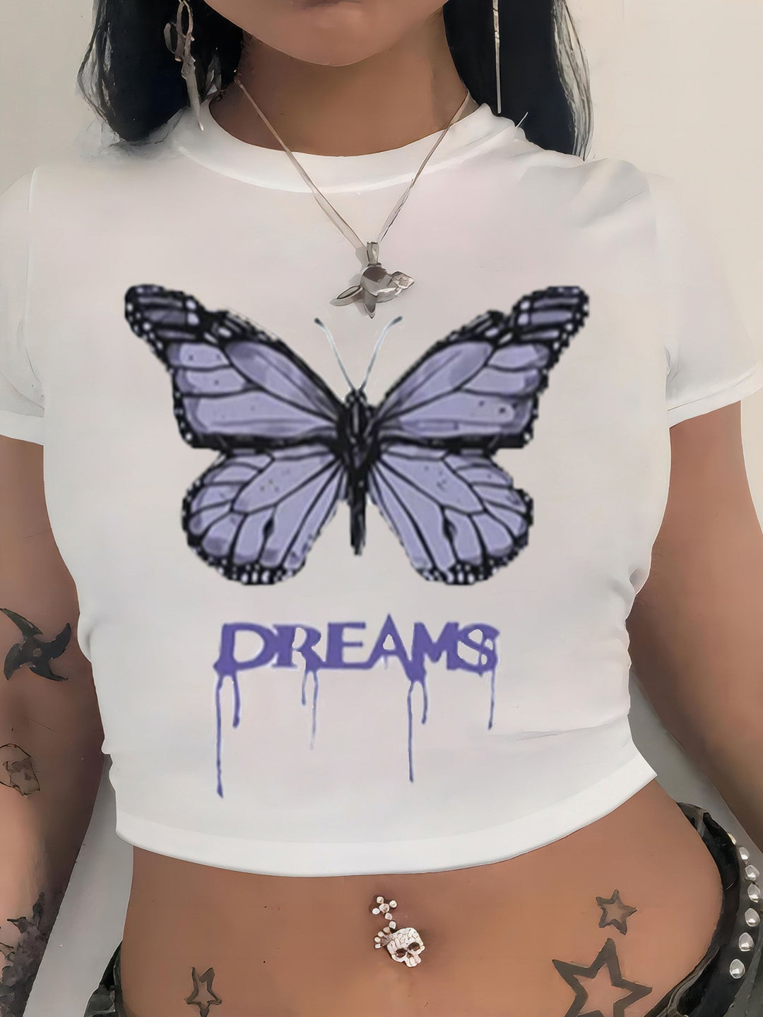 Damen cropped T-shirt med exklusivt hästmotiv och figursydd passform Mirla-Eva Jonsson