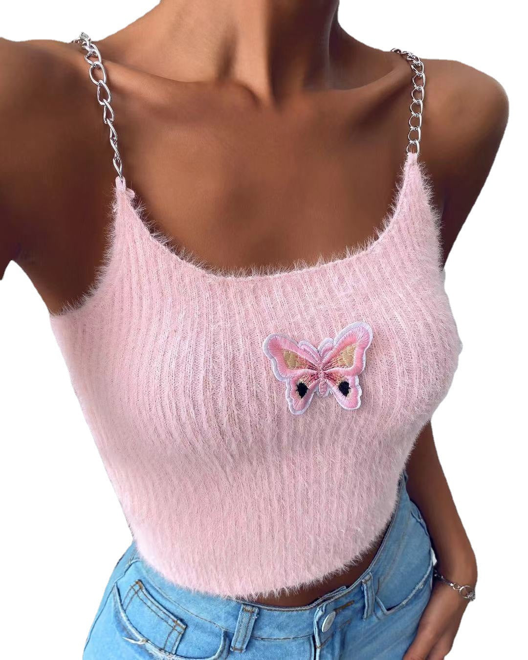 Damen cropped Top mit dekorativem Schmetterlings-Design und Kettenträger Mirla-Eva Jonsson