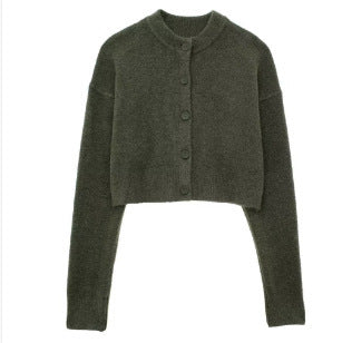 Damen cropped stickad jacka med eleganta knapppdetaljer Mirla-Eva Jonsson