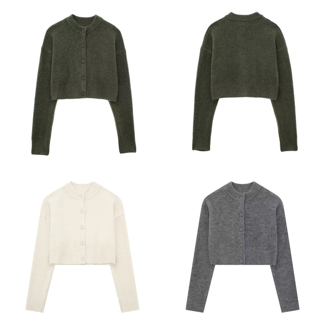 Damen cropped stickad jacka med eleganta knapppdetaljer Mirla-Eva Jonsson