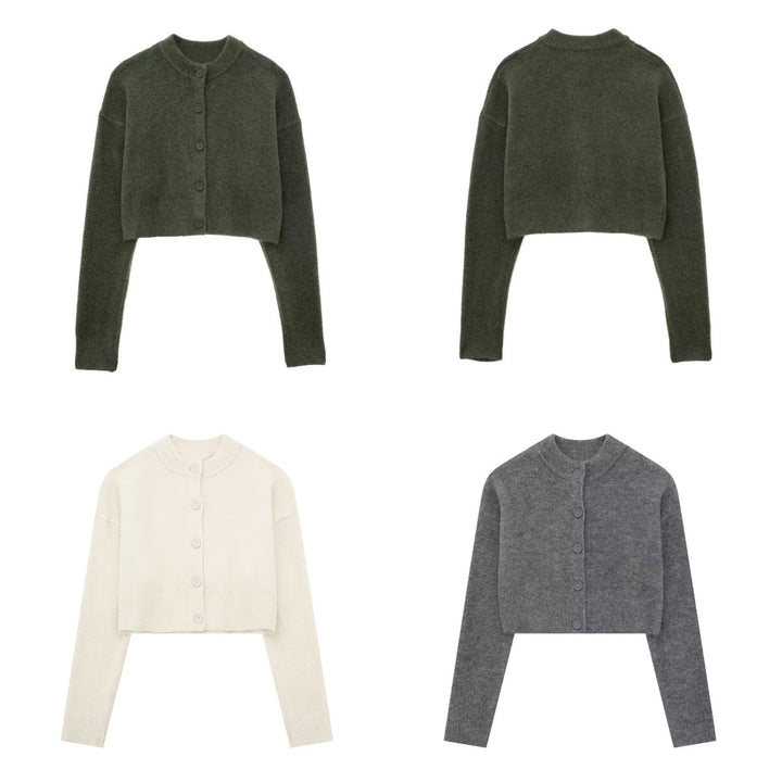 Damen cropped stickad jacka med eleganta knapppdetaljer Mirla-Eva Jonsson
