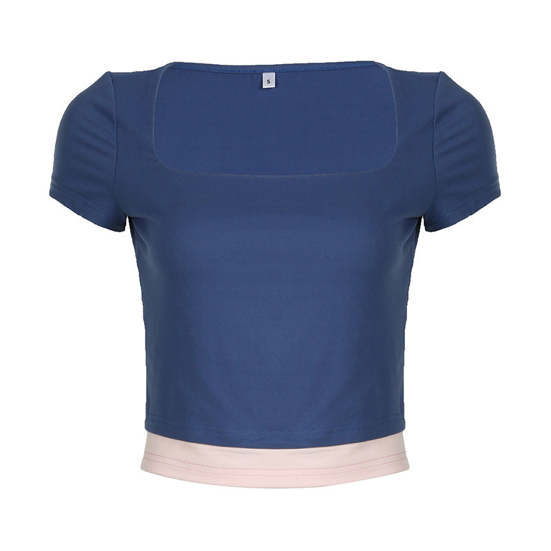 Damen cropped topp med elegant fyrkantig halsringning och kontrasterande fåll Mirla-Eva Jonsson