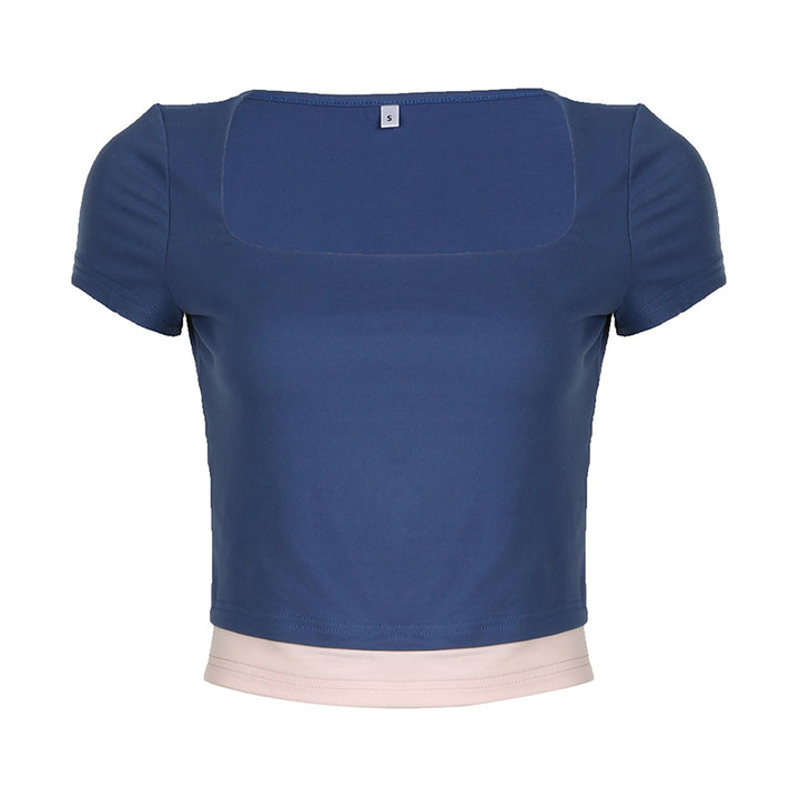 Damen cropped topp med elegant fyrkantig halsringning och kontrasterande fåll Mirla-Eva Jonsson