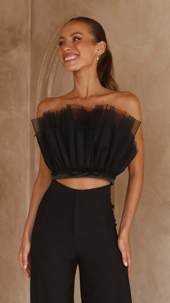 Damen cropped topp med transparanta volangdetaljer Mirla-Eva Jonsson