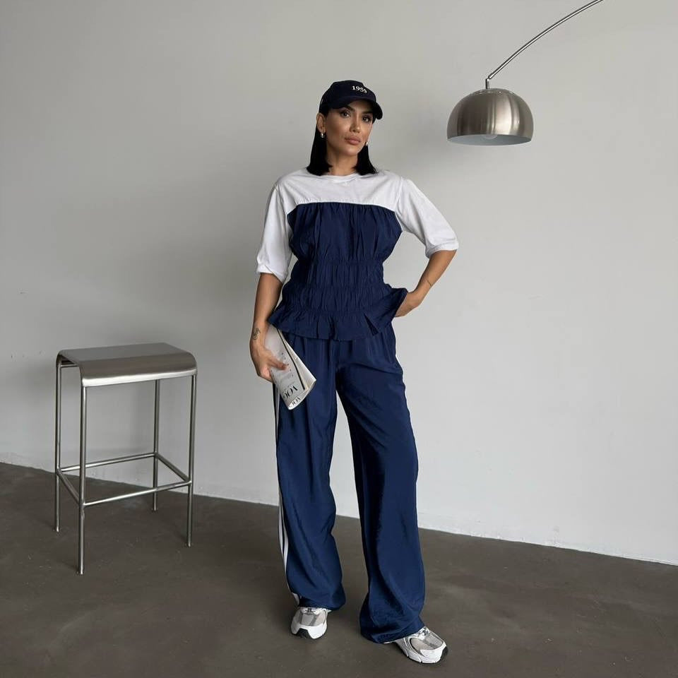 Damen elastisk topp med volangdetalj och 3/4-ärmar Eva Jonsson-Eva Jonsson