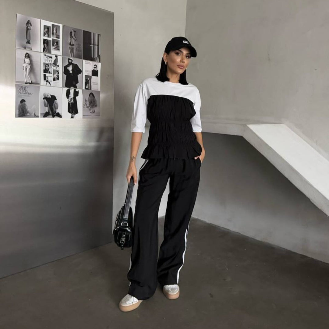 Damen elastisk topp med volangdetalj och 3/4-ärmar Eva Jonsson-Eva Jonsson