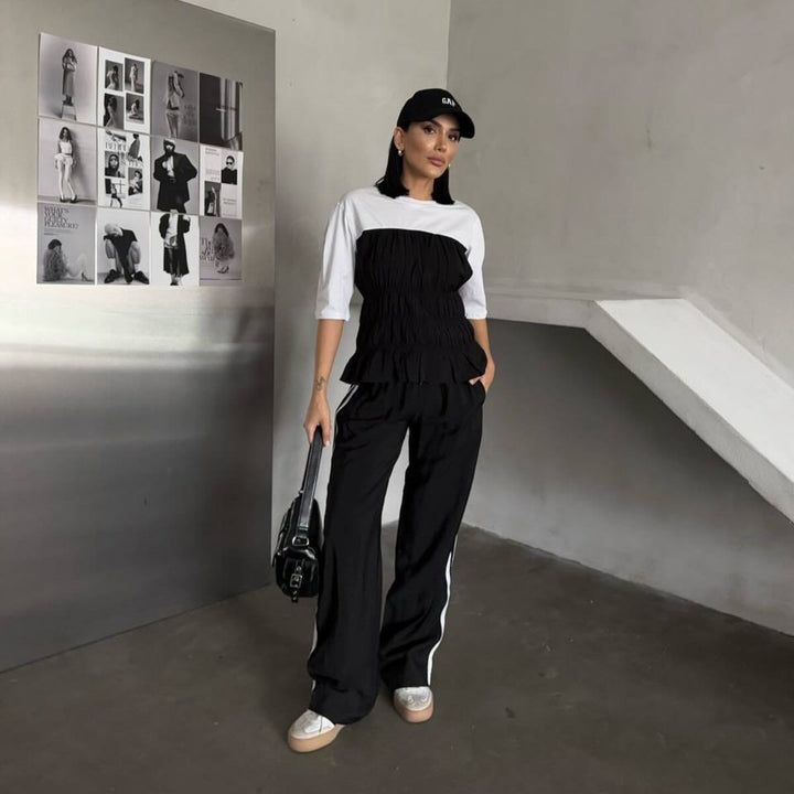 Damen elastisk topp med volangdetalj och 3/4-ärmar Eva Jonsson-Eva Jonsson
