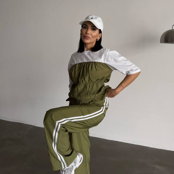Damen elastisk topp med volangdetalj och 3/4-ärmar Eva Jonsson-Eva Jonsson