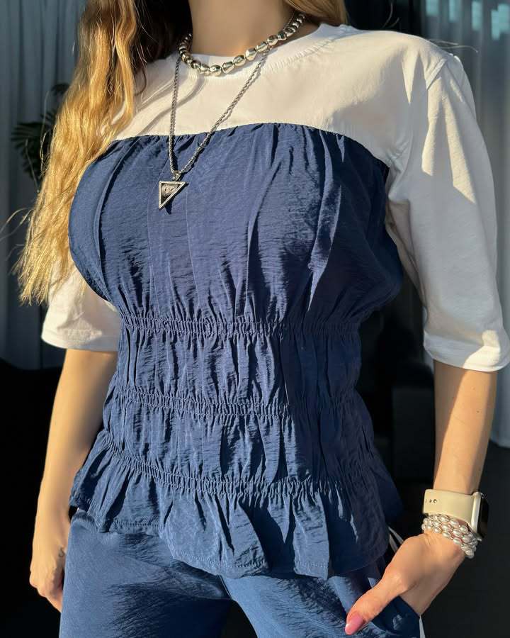 Damen elastisk topp med volangdetalj och 3/4-ärmar Eva Jonsson-Eva Jonsson