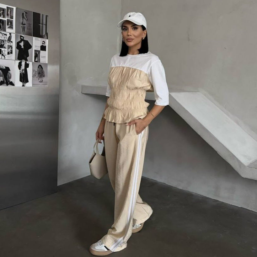 Damen elastisk topp med volangdetalj och 3/4-ärmar Eva Jonsson-Eva Jonsson