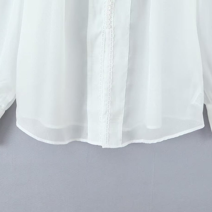 Damen elegant Chiffonblus med raffinerade puffärmar och ädel krage Mirla-Eva Jonsson