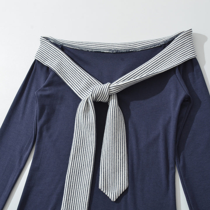 Damen elegant Off-Shoulder topp med dekorativt bindeband Mirla-Eva Jonsson