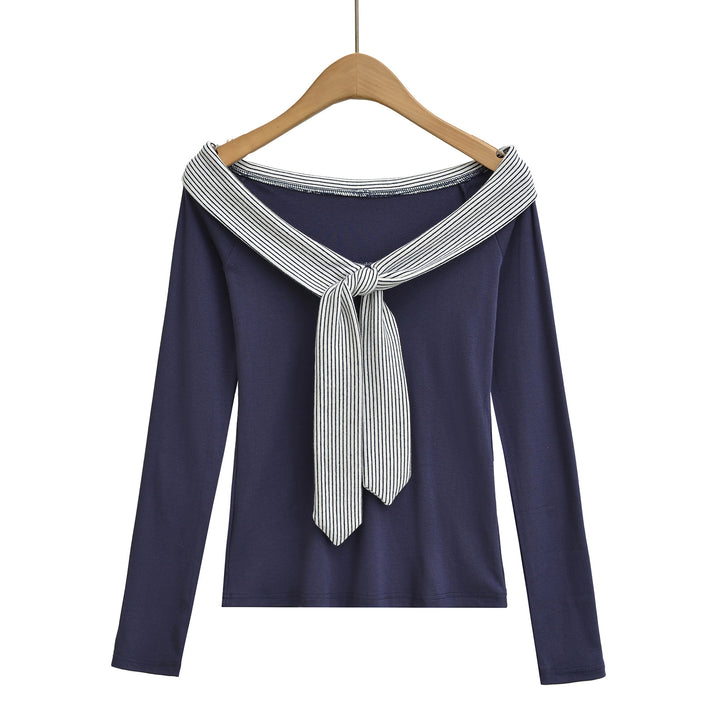 Damen elegant Off-Shoulder topp med dekorativt bindeband Mirla-Eva Jonsson