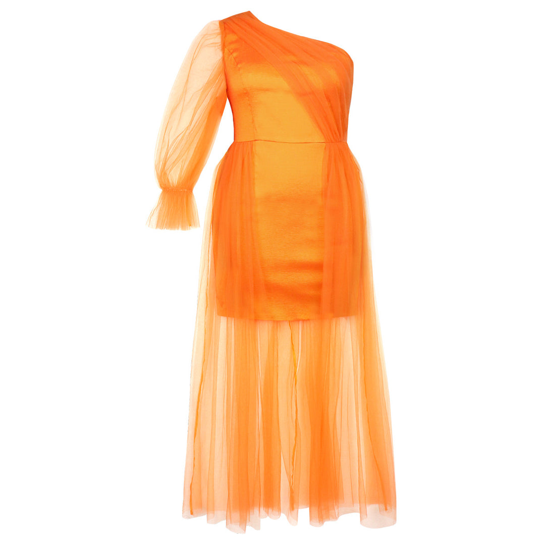 Damen elegant One-Shoulder klänning med genomskinlig tulle överslag Mirla-Eva Jonsson