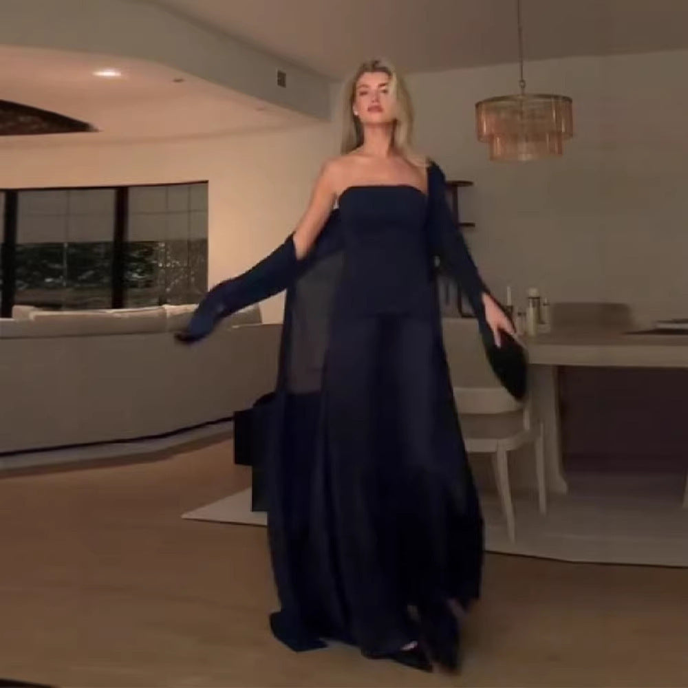 Damen elegant bandeau maxiklänning med matchande jacka Mirla-Eva Jonsson
