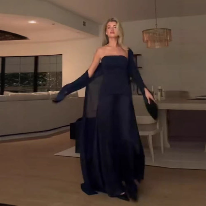 Damen elegant bandeau maxiklänning med matchande jacka Mirla-Eva Jonsson
