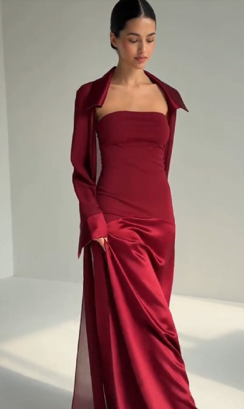 Damen elegant bandeau maxiklänning med matchande jacka Mirla-Eva Jonsson