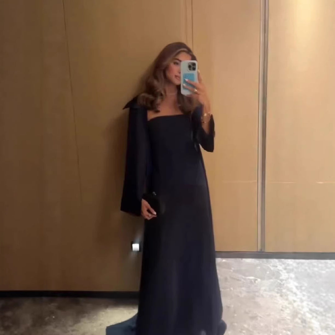 Damen elegant bandeau maxiklänning med matchande jacka Mirla-Eva Jonsson
