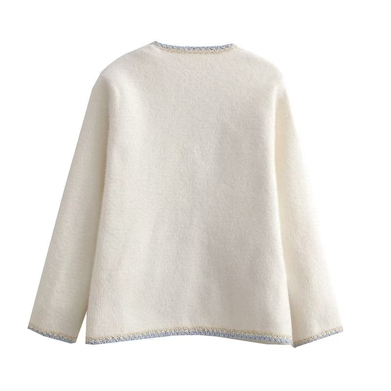 Damen elegant cardigan med dekorativa pärlknappar och praktiska fickor Mirla-Eva Jonsson