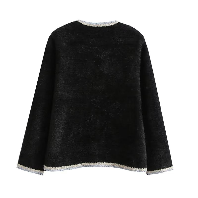 Damen elegant cardigan med dekorativa pärlknappar och praktiska fickor Mirla-Eva Jonsson