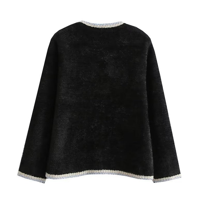 Damen elegant cardigan med dekorativa pärlknappar och praktiska fickor Mirla-Eva Jonsson