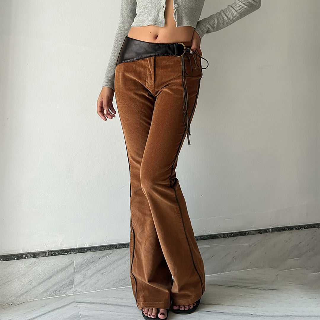 Damen elegant cord pants with high waist and side drawstring Mirla-Eva Jonsson