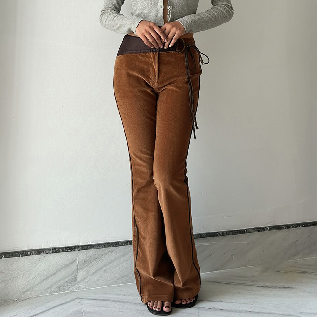 Damen elegant cord pants with high waist and side drawstring Mirla-Eva Jonsson