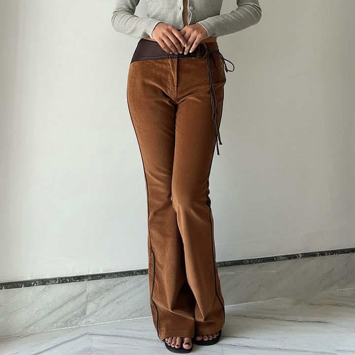 Damen elegant cord pants with high waist and side drawstring Mirla-Eva Jonsson