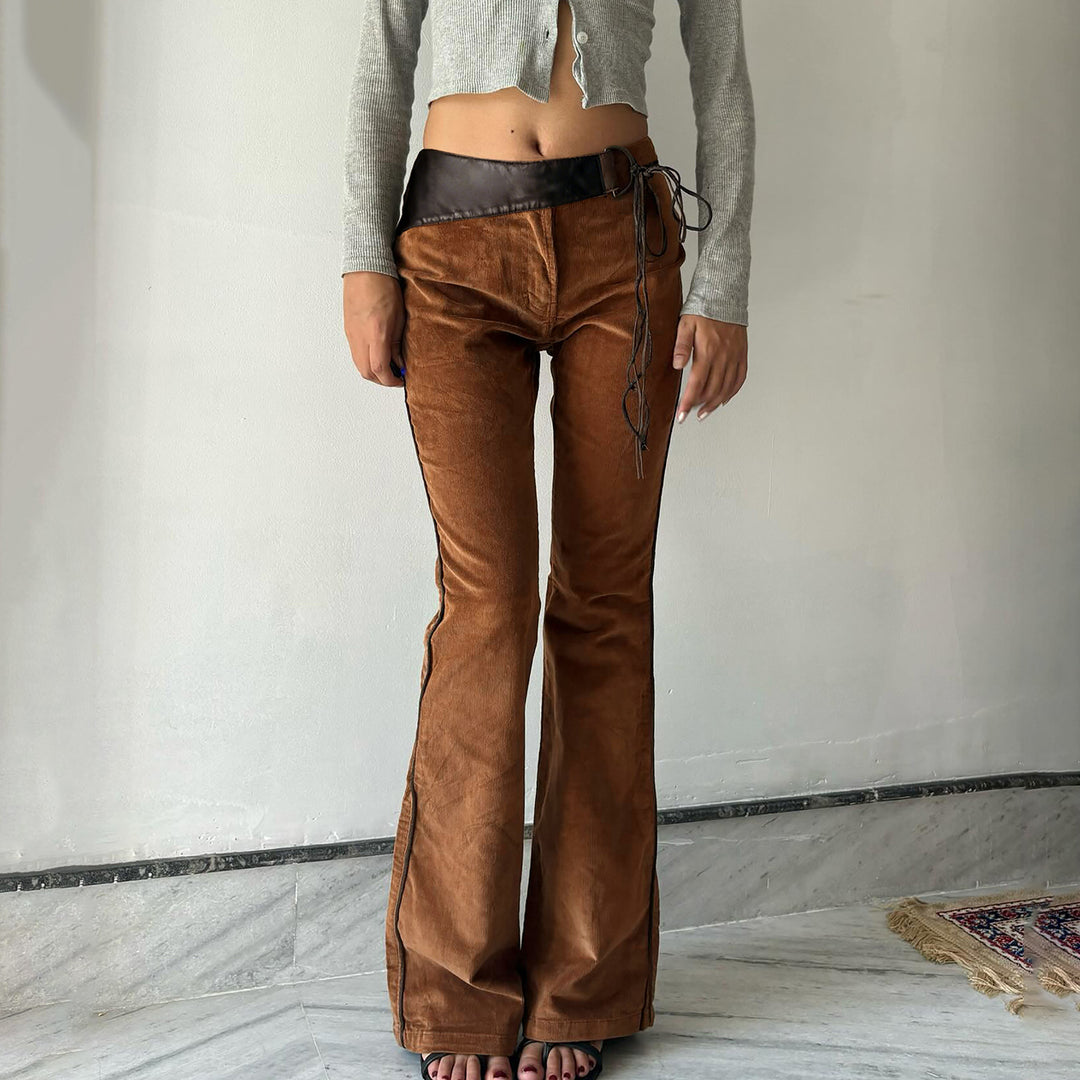 Damen elegant cord pants with high waist and side drawstring Mirla-Eva Jonsson